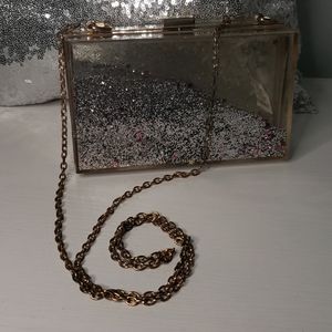 Clear puse with glitter silver and pink